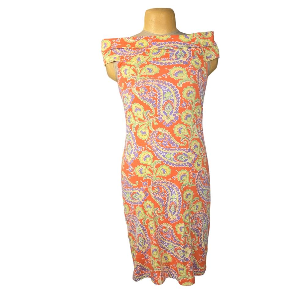 Lauren Ralph Lauren Womens Large Paisley‎ Sheath Dress Boat Neck Casual Vacation